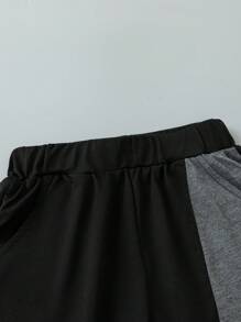Tween Boy Casual Color Block Patchwork Short Sleeve Top And Shorts Set, Suitable For Summer - Black - View 5