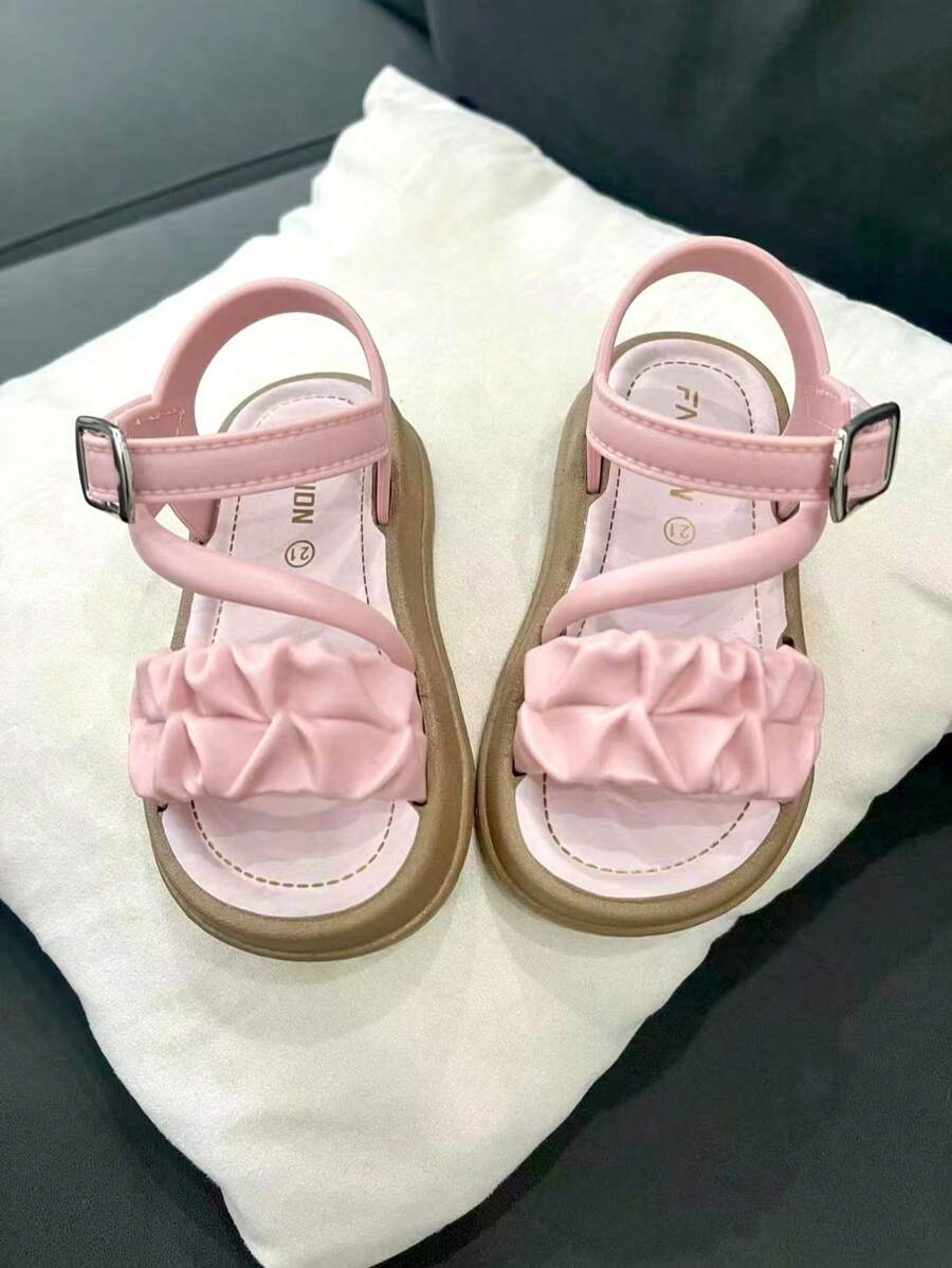 1 双女孩镂空设计可爱淑女风格 PVC 粉色凉鞋，适合夏季度假 - 粉色 - 查看 1