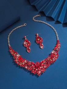 Set de 3 piezas de joyería con flores totalmente adornadas con rhinestones, accesorios elegantes - Multicolor - Ver 4