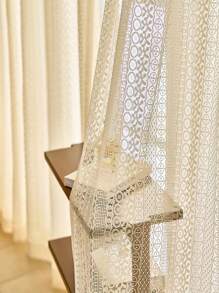 1 pieza Cortina traslúcida de encaje vintage romántico estilo bohemio, color crema para sala de estar, dormitorio, balcón - Beis - Ver 7