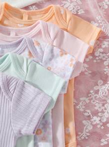 Conjunto de 5 peças de macacão rosa de manga curta para bebê recém-nascido