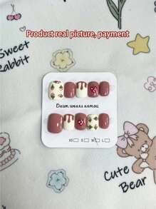 10pcs Handmade Cute Sweet Strawberry Short-Style Nail Stickers For Nail Art, Reusable And Removable For Students Press On Nails - Multicolor - View 7