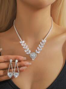 3pcs Full Crystal Rhinestones Colorful Heart Pendant Necklace & Earrings Wedding Jewelry Set - Multicolor - View 9