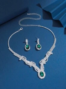 3pcs Claw Chain Flower Zirconia Pendant Necklace And Earrings Set