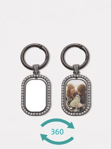 1 Customized Double-Sided Photo Keychain, DIY Sublimation Heat Transfer Image, Single-Sided Diamond Inlaid Rotating Double-Sided Rectangular Buckle Function Keychain, Special Gift Style, Suitable For Party Gifts, Mother Gifts Or Various Holiday Gifts