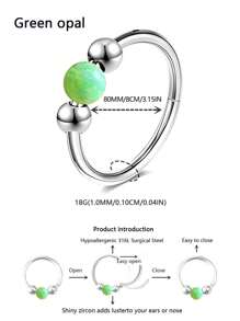 1 Piece 18G High-Quality Stainless Steel Nose Ring, Inlaid With Opal For Girls - Anti Allergic, Closed Design To Prevent Falling Off