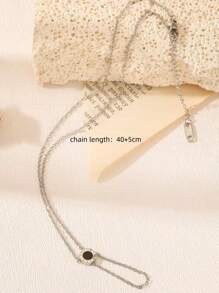 1 件时尚罗马黑贝壳项链，简约不锈钢颈链，适合日常佩戴 - 羅馬Y字形項鍊 - 查看 4