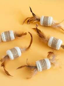 1 Stück mittelgroßer, strapazierfähiger, bissfester, quietschender natürlicher Sisal-Katzenball, minimalistischer frischer Stil, farbenfrohes sphärisches Design mit Feder-Mehrschicht-Wickeldetail, Selbstunterhaltung, Langeweile lindern, interaktives Katzen-Teaser-Haustierspielzeug, geeignet für tägliches Spielen zu Hause, Feiertags-Interaktion, Ganzjahres-Haustierpflege - Verschiedenfarbig - Übersicht 8