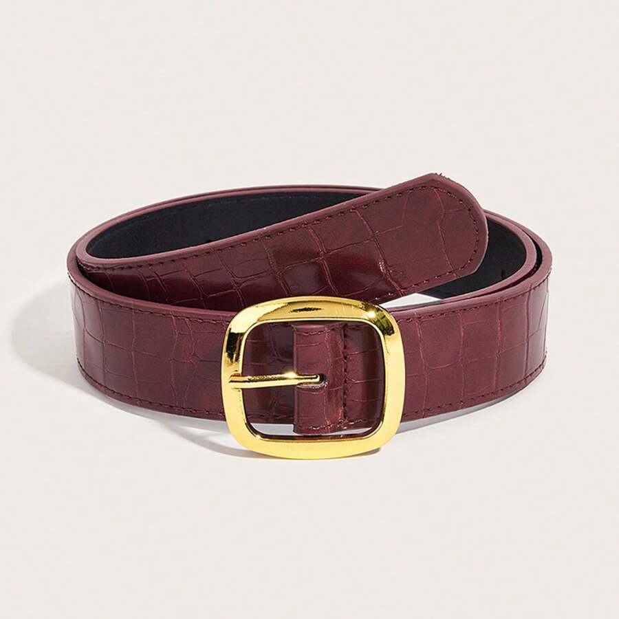 1/2/3pcs Square Buckle Belt, Minimalist American Retro Decorative Skirt Waistband, Suit, Stone Texture, Subculture, Black Pants Belt - Multicolor - View 1