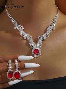 3pcs Claw Chain Flower Zirconia Pendant Necklace And Earrings Set