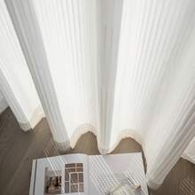 1pc White Vertical Stripe Sheer Curtain, Nordic Minimalist Solid Style, Rod Pocket Design, Easy To Hang, Washable, Premium Voile Fabric, Soft & Breathable, Filtering Light, Modern Home Window Privacy Decor, Suitable For Bedroom, Living Room, Bathroom, Dining Room, Closet, Office