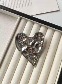 1 pieza Broche en forma de corazón con volante asimétrico de metal, corsage exquisito de alta gama, boutonniere único para traje, suéter - broche de corazon - Ver 8