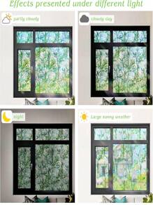 窗户隐私膜彩色玻璃窗膜 3D 装饰窗贴，防晒静电可移除玻璃门膜，家居装饰窗罩非粘性