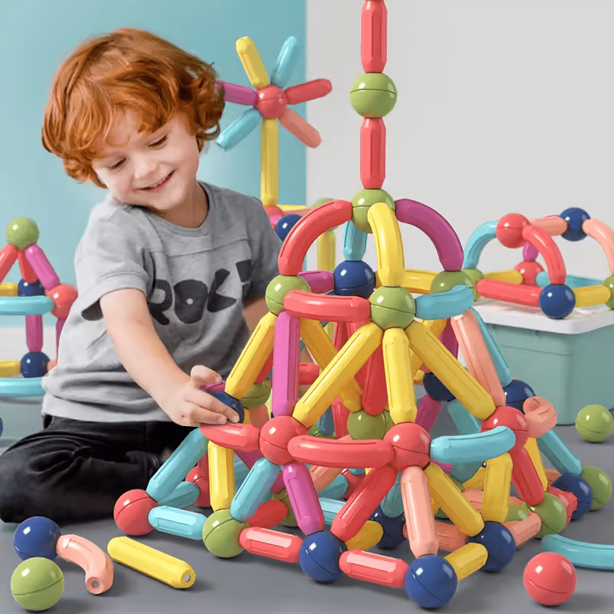 Blocos de construção magnéticos para crianças a partir de 3 anos, brinquedos de construção STEM para meninos e meninas, conjunto de jogos com bastões e bolas magnéticos para o aprendizado educacional inicial das crianças (todas as cores aleatórias), escola, estudante, papelaria, material escolar