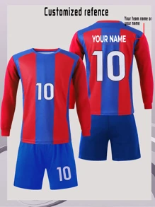 [Custom-Made] 2pcs Messi Style Sports Training Moisture-Wicking Long Sleeve Sportswear Set, Size 10#, Suitable For Football, Exercise, Everyday Wear, With Customized Name Stylish, Fashion, Hipster, Casual, Minimal Chic Personalized, Customized, Custom, Unique Guy Costumes, Capsule Wardrobe, Boy Basic/Street Style Ideal Gifts For Him Boyfriend, Family, Friends For Birthdays, For Vacation/Holiday, For School/Competition, For Sports/Climbing