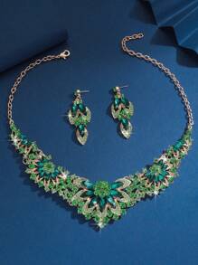 Set de 3 piezas de joyería con flores totalmente adornadas con rhinestones, accesorios elegantes - Multicolor - Ver 7