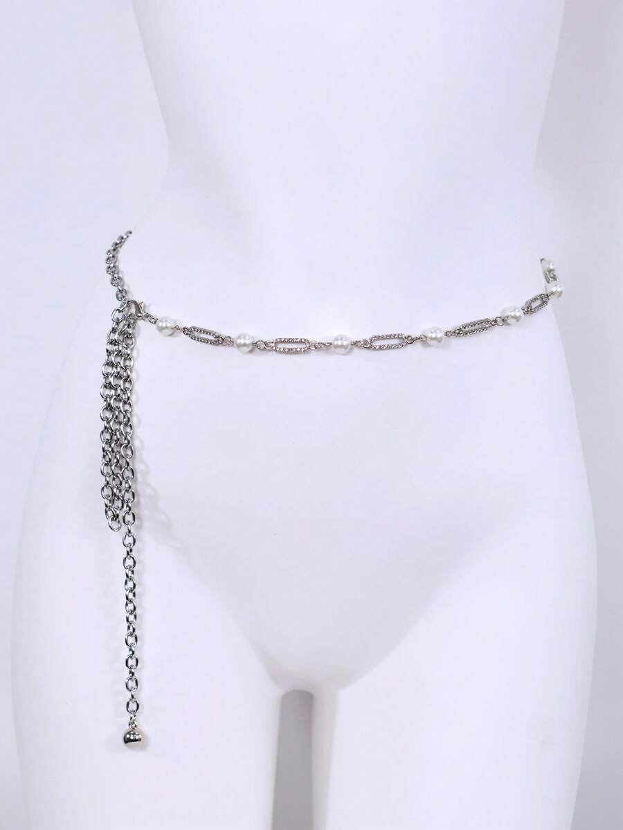 DIY Crystal Chain With Pearl Decor Waist Belt, Straps & Shoulder Strap For Dresses, Luxury Elegant Fashion Accessory' - Multicolor - View 1