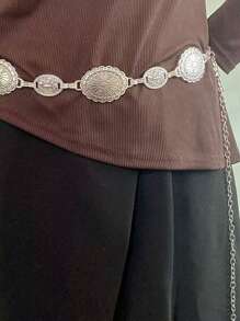 1pc Vintage Exaggerated Hollow Out Alloy Waist Chain, Fashion Versatile Decorative Accessories For Skirts