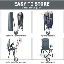 TIMBER RIDGE Silla de Camping Adulto 150kg Silla de Jardín Plegable Portátile de Alta Resistencia Respaldo Alto Silla Reclinable de 4 Posiciones para Campamento Picnic Jardín Caravana (1 Pc, Gray)