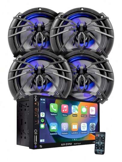 Kit Autoestereo Pantalla Carplay Bt + 4 Bocinas 6 1/2 C/luz