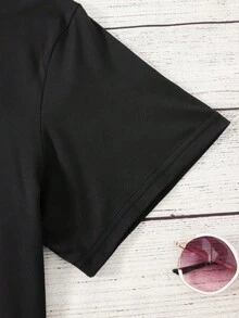 Letter Printed T-Shirt, Short-Sleeved Round Neck Summer And Spring Casual Top, Women's Clothing