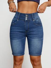 Calça Capri Denim Casual Feminina de Cintura Elástica com Bolsos, Adequada para Uso Diário