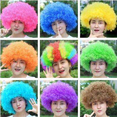 1 片彩色假发卷发彩虹色化装舞会服装道具摇滚小丑角色扮演配饰万圣节