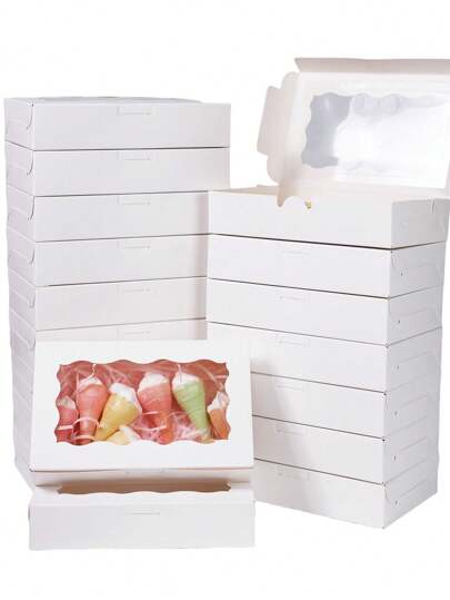 50PCS/30PCS/10PCS/1PC White Dessert Boxes, Brown Packaging Boxes, 7X4.3X1.5 Inches, Suitable For Chocolates/Pastries/Cookies/Desserts/Donuts/Birthdays/Parties/Gatherings/Christmas.