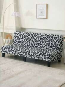 1pc Leopard Print Armless Sofa Bed Cover, Elastic Sofa Cover, Furniture Protective Cover Suitable For Bedroom, Office, Living Room, Home Decoration