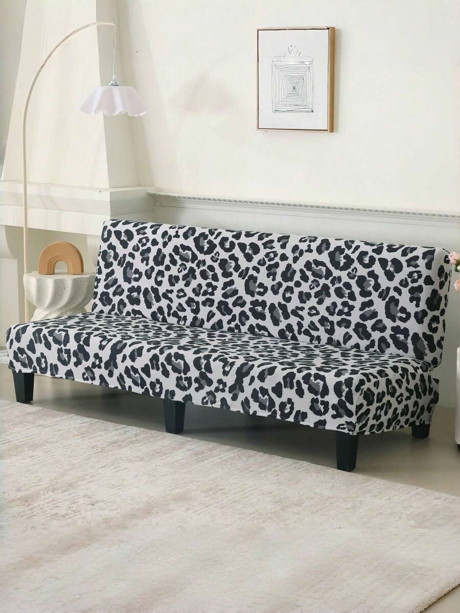 1pc Leopard Print Armless Sofa Bed Cover, Elastic Sofa Cover, Furniture Protective Cover Suitable For Bedroom, Office, Living Room, Home Decoration