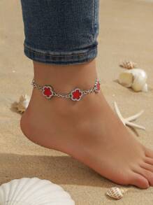 1pc Metal Chain With 5-Petal Flower Pendant Inlaid Crystal, Elegant & Fashionable Anklet For Women - Anklet - View 10