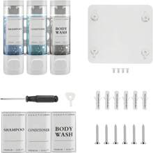 肥皂浴室淋浴，室内液体肥皂、乳液和凝胶分配器，壁挂式，无需钻孔，透明棕色，带标签锁，适用于浴室、淋浴间、厨房，黑色、深灰色、白色，两瓶装、三瓶装，300毫升/瓶浴室装饰秋季装饰返校 - 白色 - 查看 9
