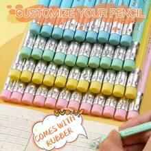 Customized Pencils With Engraved Names, HB/2B Student Pencils With Erasers, Suitable For Exams Back To School,Multi-Functional,Ornamental,Reusable,Modern,Colorful,Cute,Vintage,Cartoon,Kawaii,Custom,Personalized,Unique,Customized,Workers,Clients,Students,For Business/Work/Office,For School - [Customized Text]Pencil - View 6