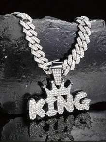 1 件 Bling-Bling “King” 字母设计吊坠项链，迈阿密/链，街头朋克嘻哈风格，摇滚乐队珠宝礼物，情人节礼物，派对时尚珠宝 - 彩色 - 查看 10