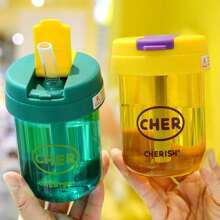 1 件 300ml/10oz 塑料杯带吸管，便携式女士水杯，夏季 - 彩色 - 查看 4