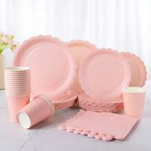 1 套 24 件淡粉色花卉一次性盘子、餐巾和杯子，适用于派对、生日、婚礼、野餐 - 淺粉色 - 查看 1