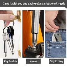 2pcs/Set Black Multi-Functional Mini Pocket Screwdriver Set, Portable Key Ring Repair Tool For Outdoor Camping Accessories, Edc Gear|Compact Design|Durable Steel, Screwdriver Bits - Silver - View 3