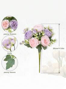 1 Bunch Artificial Peonies Silk Flowers Faux Peony Bouquet Floral Arrangements For Farmhouse Home Boho Wedding Table Centerpiece, Fake Plastic Flower Bulk For Vase Decoration Gifts Birthday Graduation - Two-tone Purple - View 2