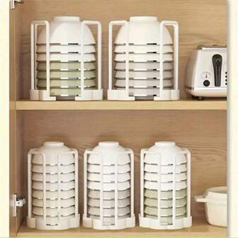 带排水口的可扩展厨房储物架 - 适用于台面和户外派对的塑料碗碟架、杯架和餐具储物架