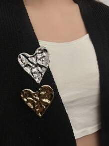 1 pieza Broche en forma de corazón con volante asimétrico de metal, corsage exquisito de alta gama, boutonniere único para traje, suéter - broche de corazon - Ver 4