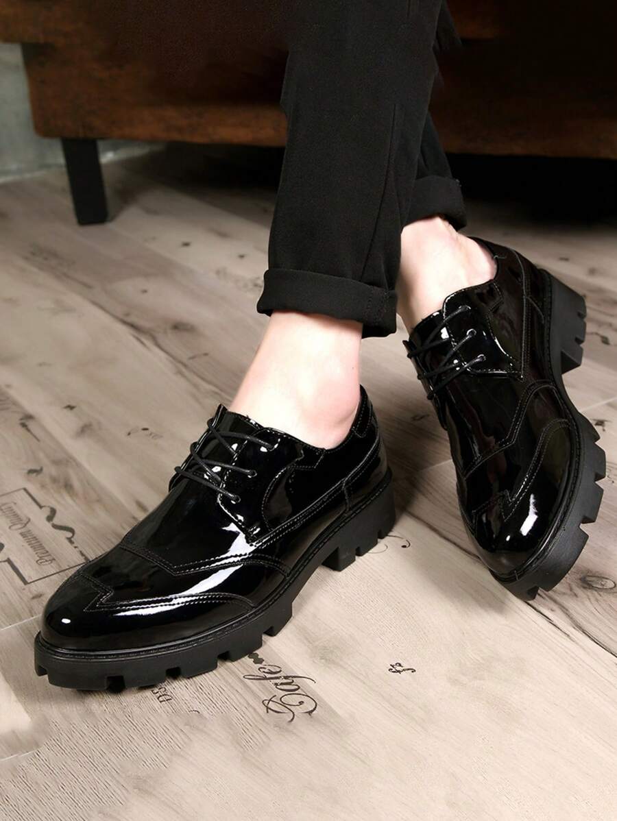 Spring Fashion Breathable Shoes, British Style Casual Leather Shoes For Young Men, Versatile Designer Sneakers, Height Increasing - Black - View 1