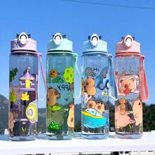 790ML Botol Air 水豚水瓶儿童吸管杯透明可爱水豚旅行学校饮水杯