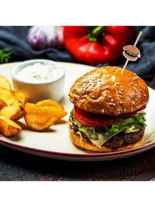 200 pièces Cure-dents en bambou décoratifs avec design de hamburger - Brochettes à boire et à amuse-gueule de 12 cm, parfaits pour les fêtes, les plateaux de charcuterie et les sandwiches - Aucune électricité nécessaire