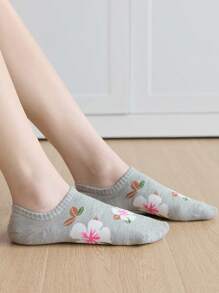 5pairs Flower Pattern Daily Wear Casual Women Ankle Socks, No Show Socks - Black and White - View 8