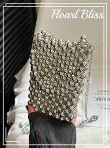 时尚、高品质手工串珠手机包，简约百搭，小众设计斜挎包，小巧轻便 - 灰色 - 查看 2