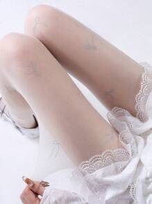 1 pieza Pantimedias brillantes sexy negro/blanco con lazo metálico para mujer, adecuadas para festivales de música, baile, discoteca