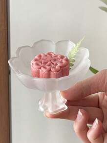 1pc/4pcs Chinese Style High-Footed Tea Pastry Plate Lotus Frosted Glass Dish Cake Plate Afternoon Tea Dessert Plate Exquisite Tray Small Dessert DishSchool Supplies,Christmas Gift
