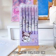 Sanrio Sanrio 6pcs/12pcs Hello Kitty & Kuromi & Melody & Cinnamoroll & Pochacco Erasable/Not Erasable Gel Cute Pens With Cute Moyi Design, The Erasable Pen Is Blue Ink, And The Non-Erasable Pen Is Black Ink,Retractable,Officesupplies,0.5mm Erasable Gel Pens, Good At Writing Quick-Drying, Press The Pen Neutral Pen