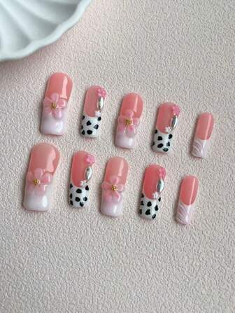 纯手工十片装2.5平方按压指甲纯手工法考手绘水钻贴纸工艺纯手工3D立体雕花造型粘性工艺时尚百搭适合各种场合可赠送给朋友闺蜜亲戚朋友新年生日礼物可重复使用用于春秋按压指甲