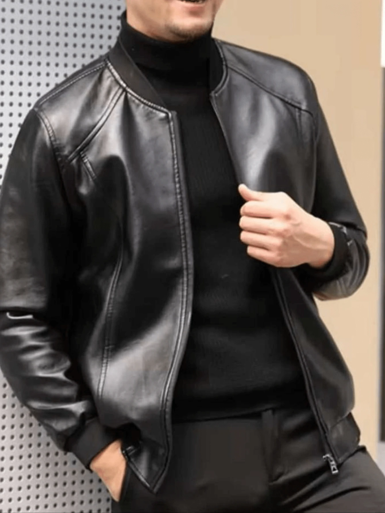 Men's PU Leather Jacket Slim Fit Casual Motorcycle Biker Jacket - Black - View 1